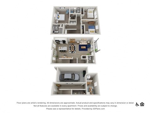Floor plan for 3 beds, 2.5 baths, 1755 sqft